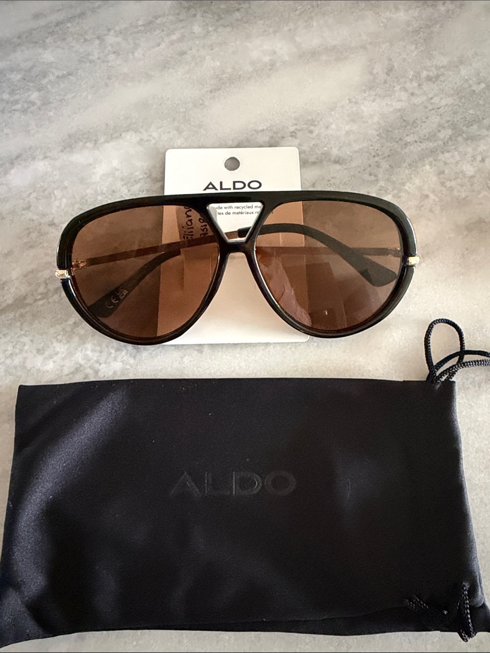Aldo Dark Brown Lens Aviator Sunglasses with Gold Accents